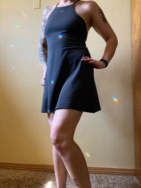 Girlfriend Collective halter dress with built-in shorts black